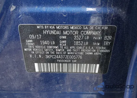 2018 Hyundai Accent Se from USA, damaged, VIN 3KPC24A37JE005776